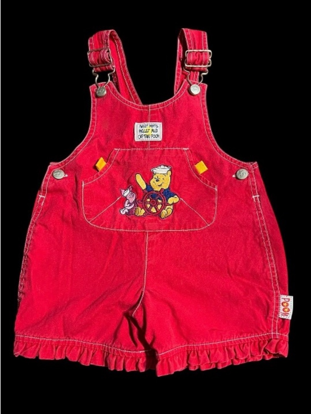 Red Winnie the Pooh Toddler Overalls Shorts